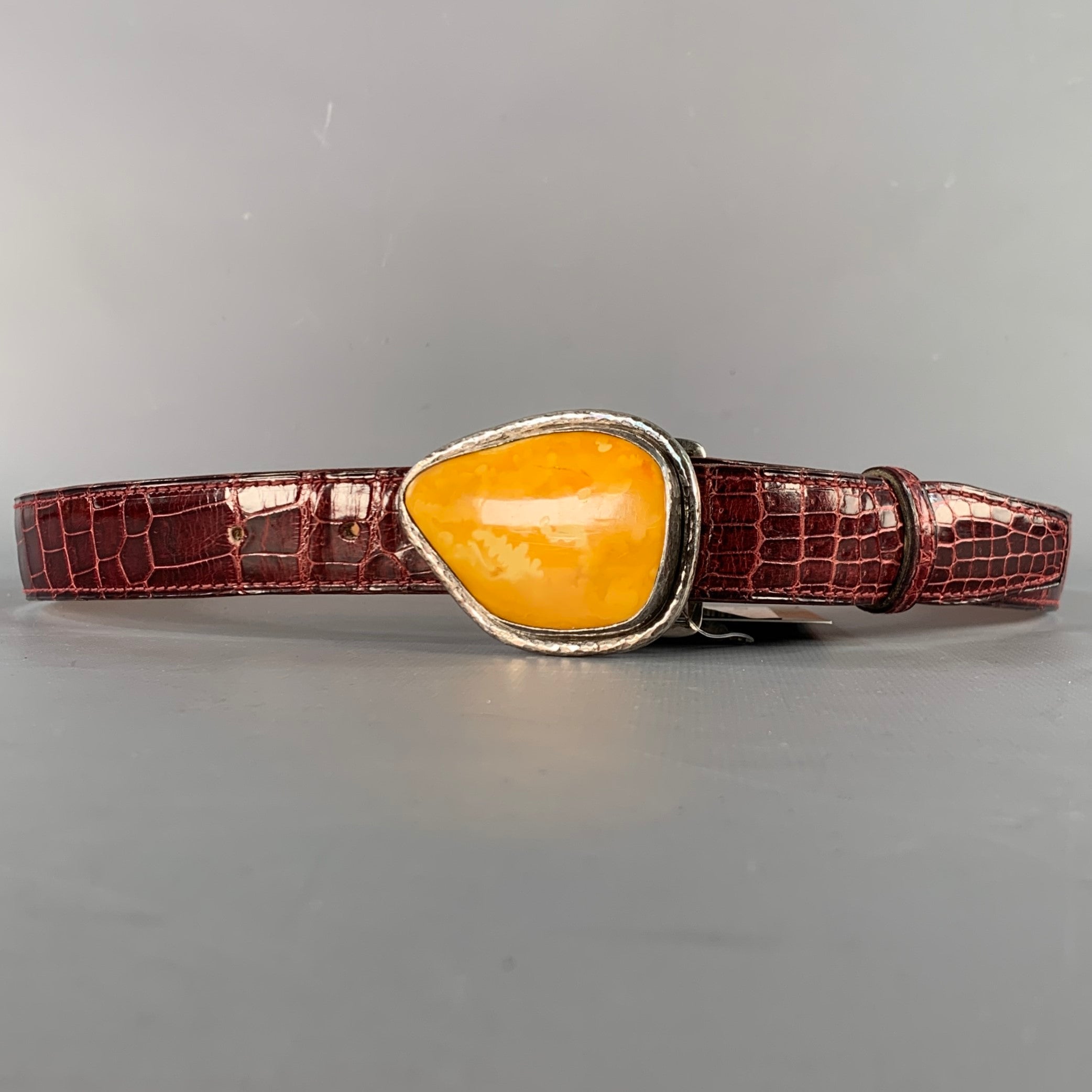APRIL in PARIS Size S Burgundy Yellow Embossed Sterling Silver Belt Cartier Ceinture GM 17001 “Paris” – circa 1980 The Cartier  main image 4