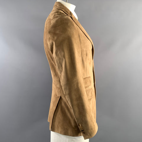 RALPH LAUREN Chest Size 42 Regular Tan Suede Notch Lapel Sport Coat