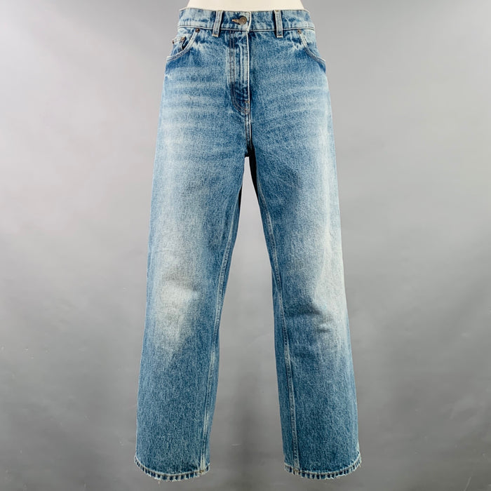 PRADA Size 25 Blue Cotton Washed Wide Leg Boyfriend Jeans