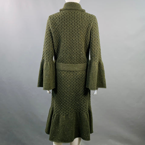 CAROLINA HERRERA Size XS Green Virgin Wool Cashmere Blend Cable Knit Coat