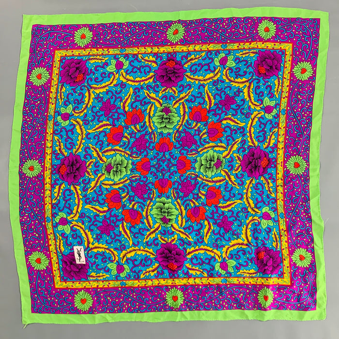 YVES SAINT LAURENT Multi Color Abstract Floral Print Silk Scarf