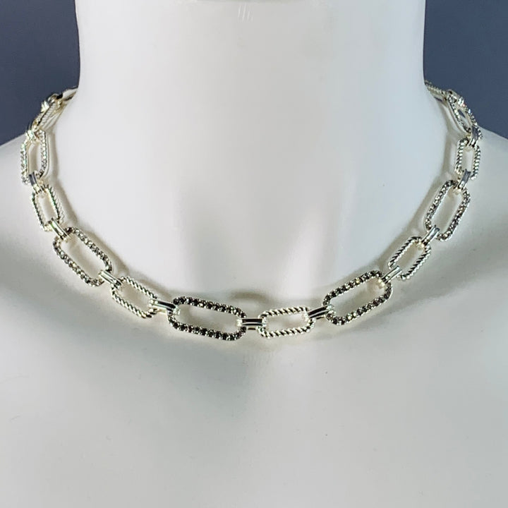 LAUREN by RALPH LAUREN Silver Chain Link Metal Rhinestones Necklace