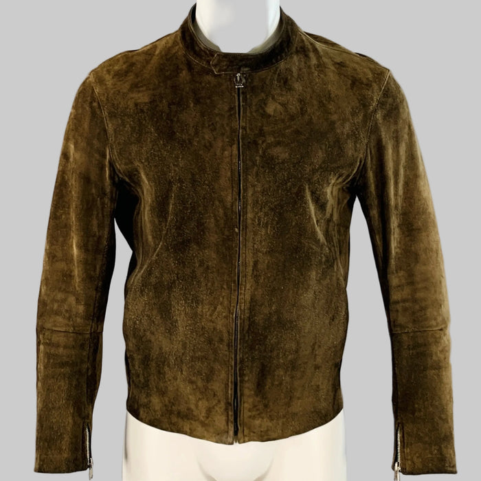 GUCCI Size M Vintage Brown Olive Suede Motorcycle Jacket