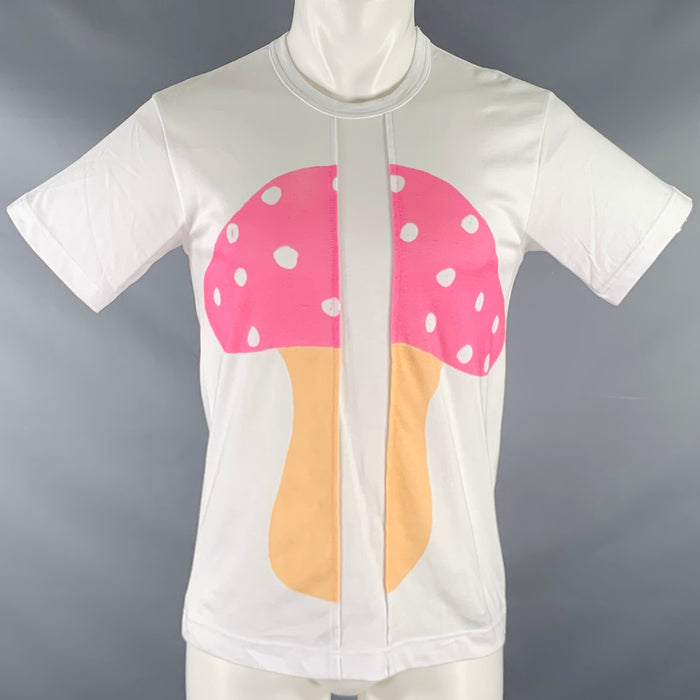 COMME des GARCONS SHIRT Size S White Pink Mushroom Cotton Crew Neck T-shirt