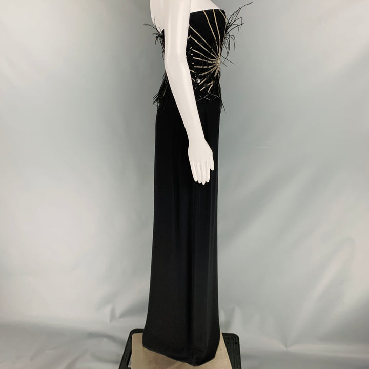 RICHARD TYLER Size 10 Black Jersey Strapless Bead Embroidered Gown