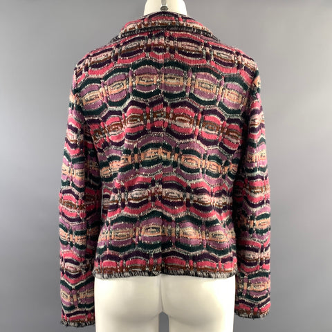 MISSONI Size M Purple Pink Knit Stripe Patch Pocket Jacket