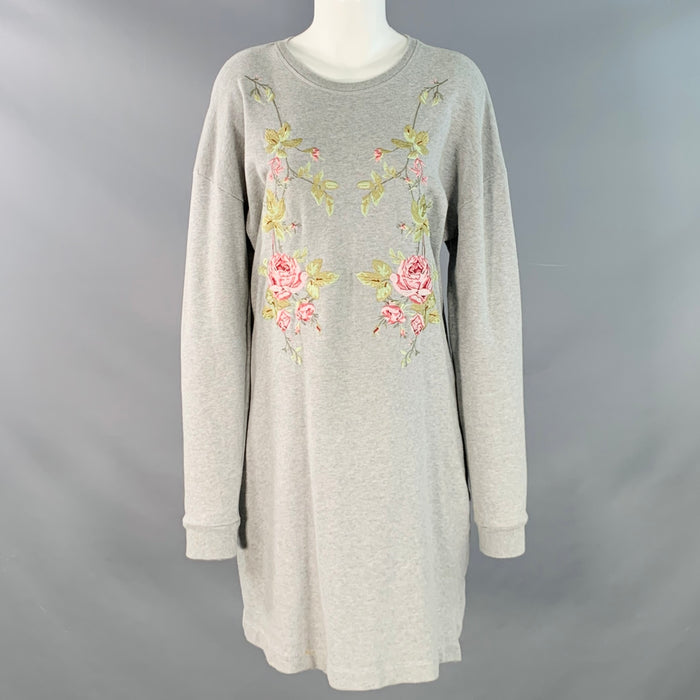 MCQ by ALEXANDER MCQUEEN Size S Grey Pink Green Cotton Embroidered Shift Sweatshirt Dress