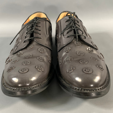 CHURCH'S Size 8 Grey Applique Leather Lace Up Lace Up Shoes