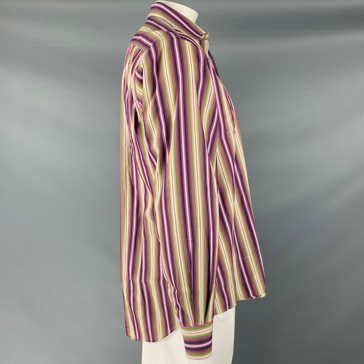 ETRO Size XL Purple Green Stripe Cotton Button Up Long Sleeve Shirt