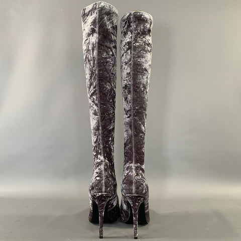 SAINT LAURENT Size 7 Grey Velvet Crushed Sock Boots