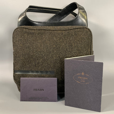PRADA Grey & Black Wool Leather Shoulder Bag