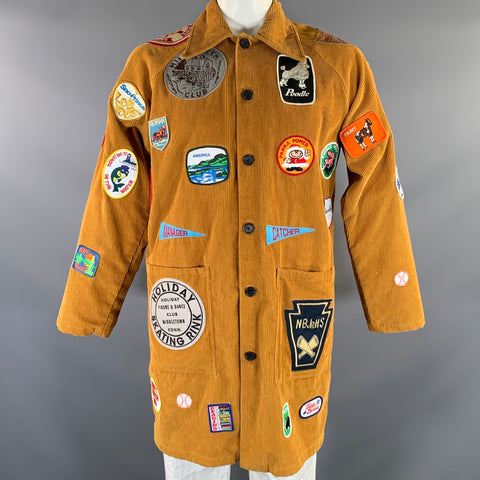 BODE Size M L Tan Multi Color Patches Cotton Buttoned Coat