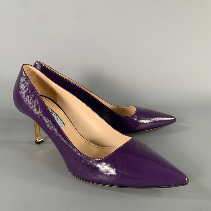 PRADA size 8.5 purple brushed leather kitten heel