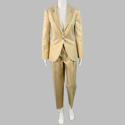 EMPORIO ARMANI Size M Gold Metallic Notch Lapel Pantsuit