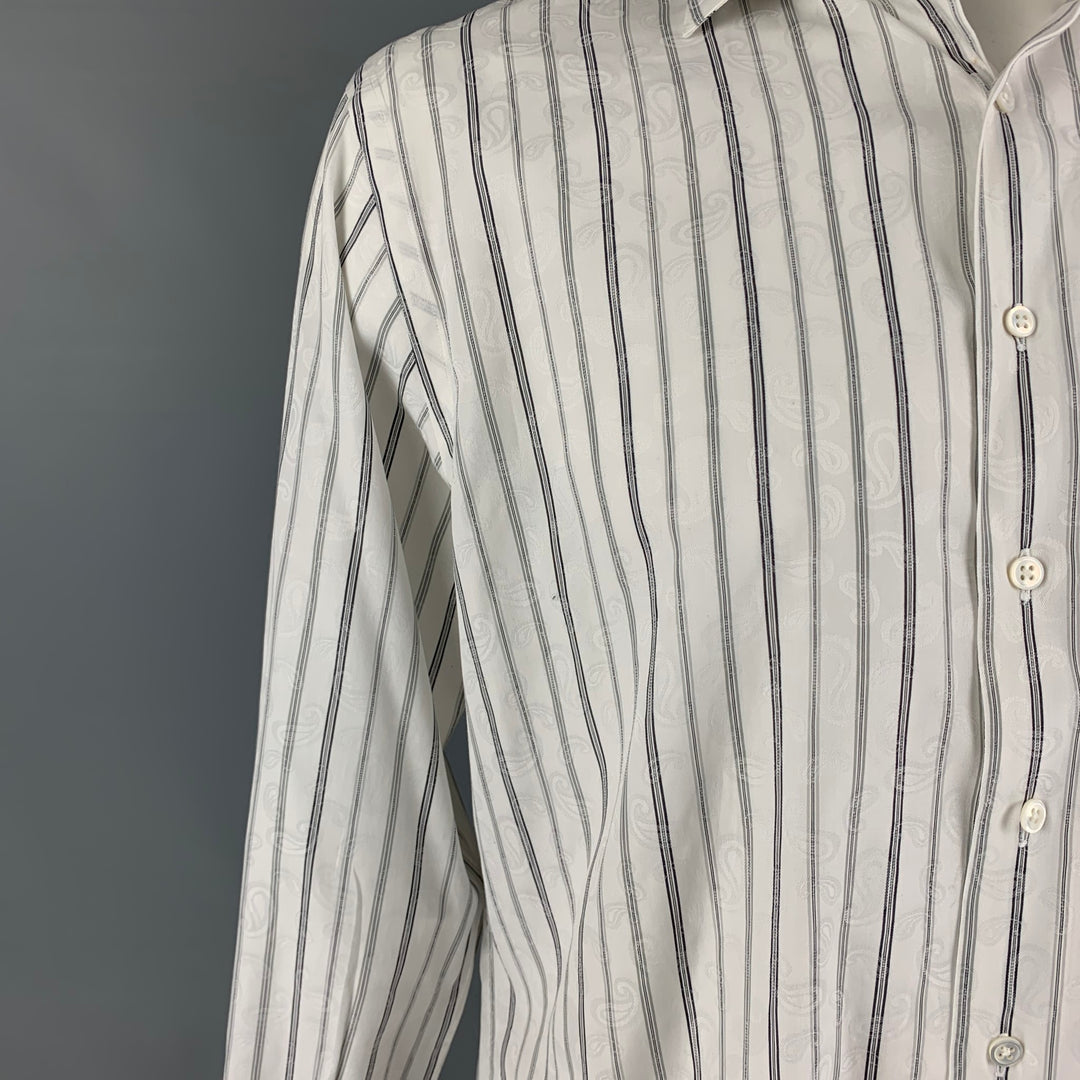 JOHN W. NORDSTROM Size L White Black Paisley French Cuff Long Sleeve Shirt