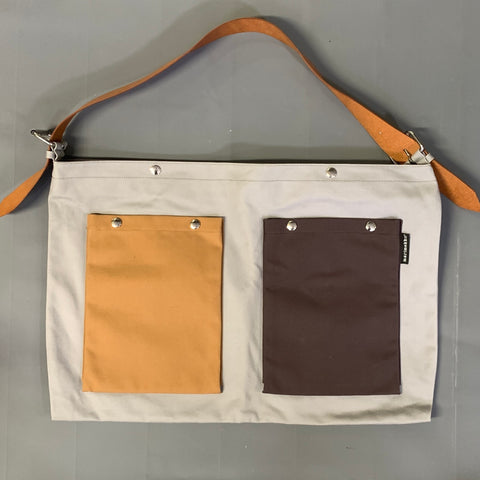MARIMEKKO Gray Tan Color Block Leather Tote Bags