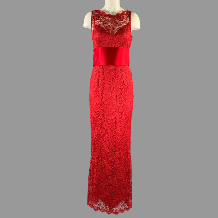 DOLCE & GABBANA Size M Red Satin Lace Long Gown