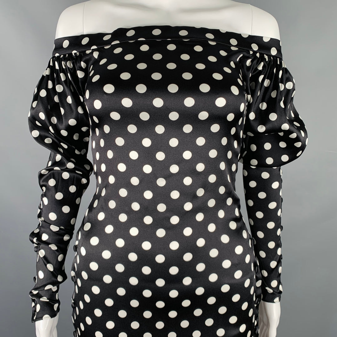 CAROLINE CONSTAS Size XS Black White Silk Blend Polka Dot Long Sleeve Dress