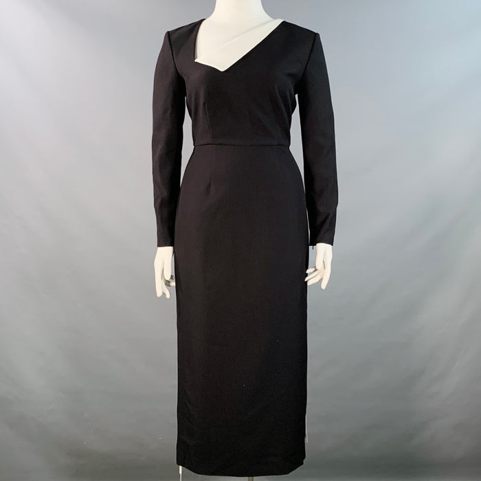 ROLAND MOURET SS24 Size 10 Monochrome Black White Polyester Blend Color Block Long Sleeve Midi Dress