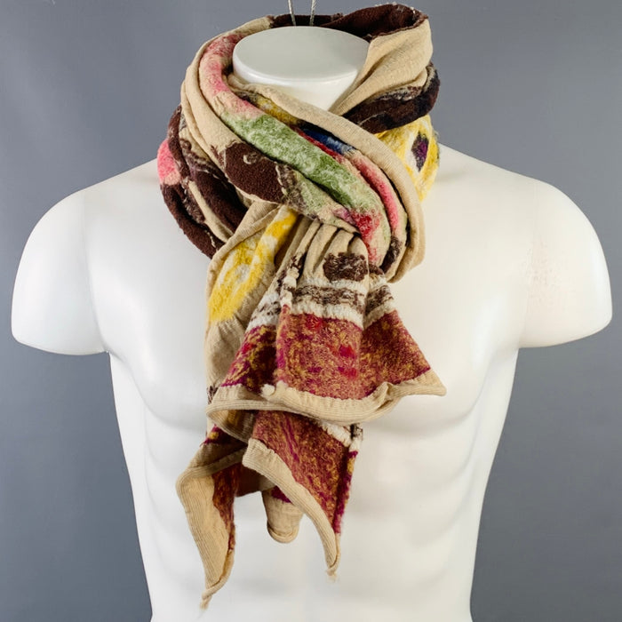 KAPITAL Beige Multi Color Floral Snakes Oversized Wool Scarf