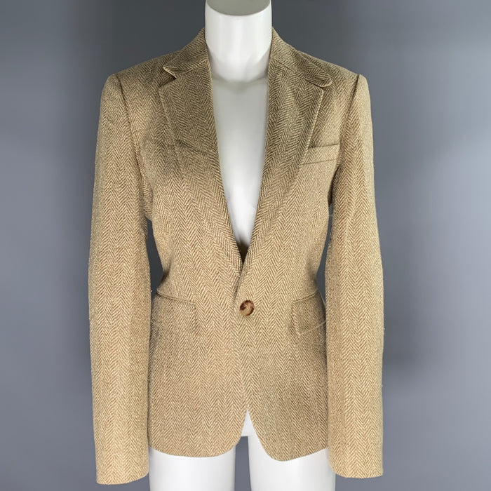 RALPH LAUREN Size 4 Tan Linen Blend Herringbone Jacket Indoor Blazer