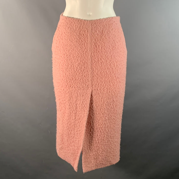 MARNI Size 4 Pink Alpaca Blend Textured Pencil Mid-Calf Skirt