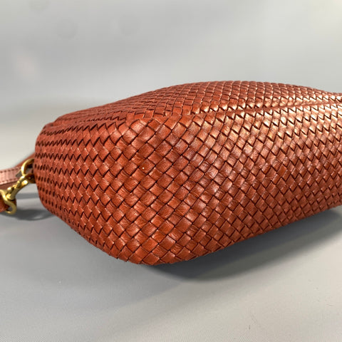 CLARE V. Brown Cognac Woven Leather Cross Body Bag
