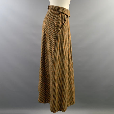 ANNE KLEIN Size 0 Brown Black Glen plaid Pleated Long Skirt