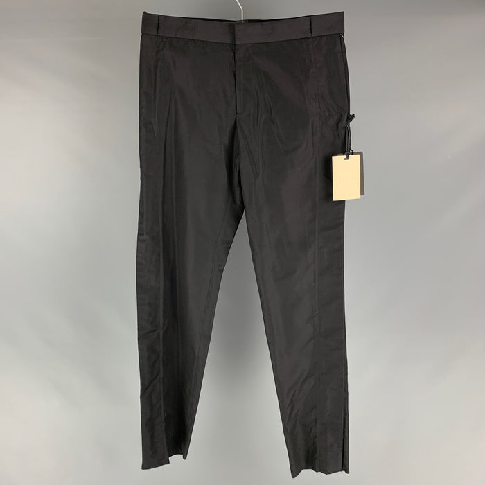 JEAN PAUL GAULTIER Size 34 Black Solid Silk Zip Up Dress Pants