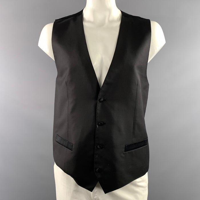 DOLCE & GABBANA Chest Size 44 Black Floral Silk Pleated Vest Formal