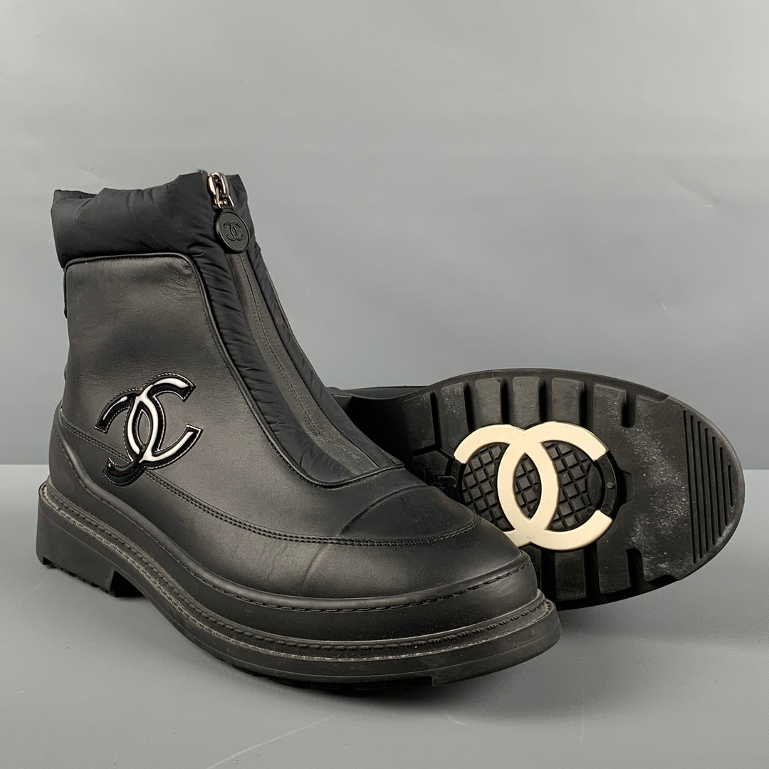 CHANEL Size 11 Black Nylon Quilted Boots