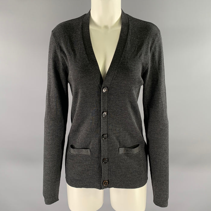 RALPH LAUREN Size M Charcoal Wool V-Neck Cardigan