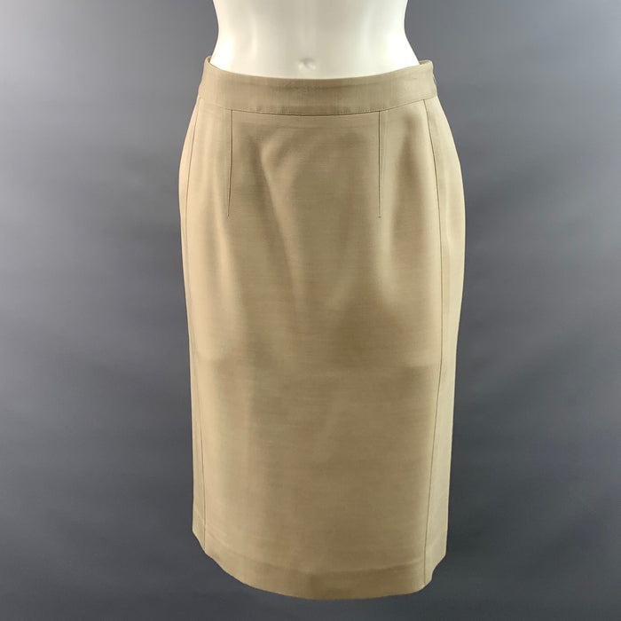 BURBERRY Size 6 Tan Beige Wool Silk Pencil Knee Length Skirt