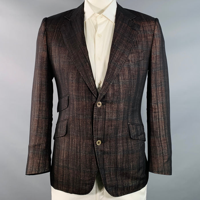 EMANUEL UNGARO Size 44 Regular Brown Metallic Wool Blend Sport Coat