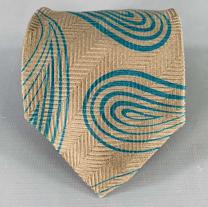 GIORGIO ARMANI Grey Green Herringbone Silk Tie
