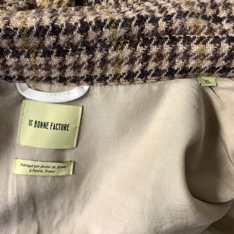 DE BONNE FACTURE Size XL Brown Beige Houndstooth Wool Button Up Jacket