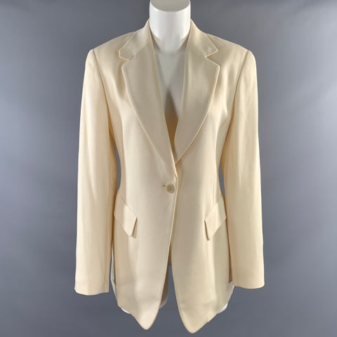 DONNA KARAN Size 8 Cream Wool & Rayon Notch Lapel Jacket Blazer