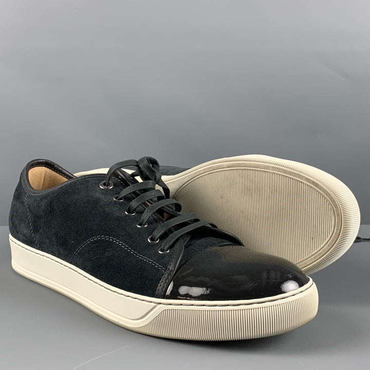 LANVIN Size 11 Charcoal Solid Suede Lace Up Sneakers