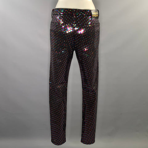 GUCCI Size 32 Black Multi Color Cotton & Elastane Sequined Zip Fly Jeans