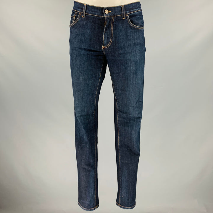 DOLCE & GABBANA Size 36 Indigo Contrast Stitch Cotton Blend Low Rise Jeans