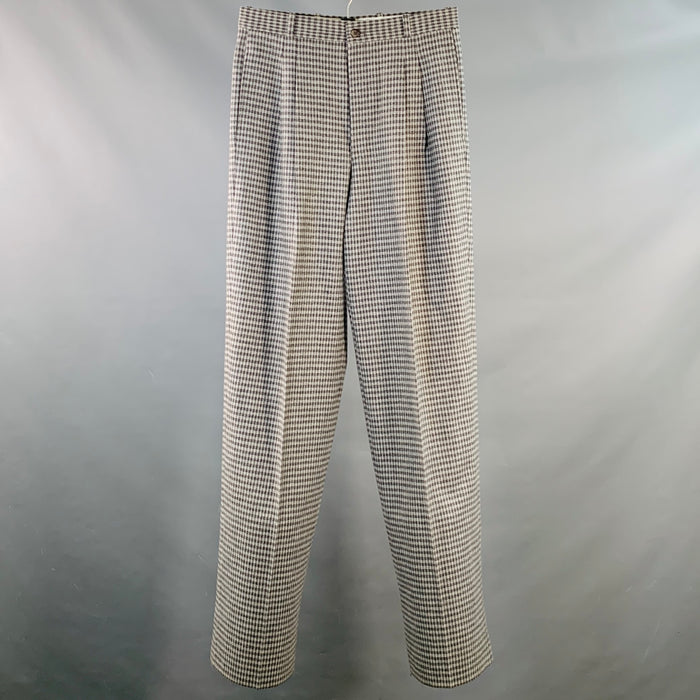 GIVENCHY Size 30 Grey Charcoal Checkered Virgin Wool Pleated Dress Pants