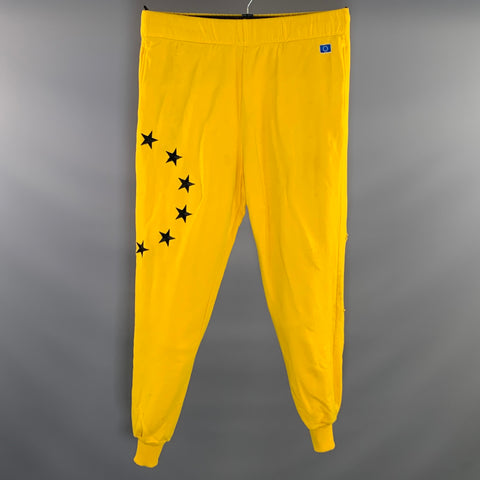 ETUDES Size L Yellow Black Stars Cotton Elastic Waistband Casual Pants