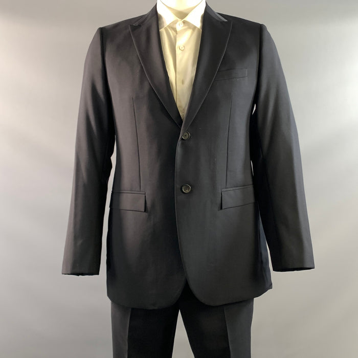 JIL SANDER FW2021 Chest Size 42 Black Wool Cashmere Notch Lapel 36 32 Suit