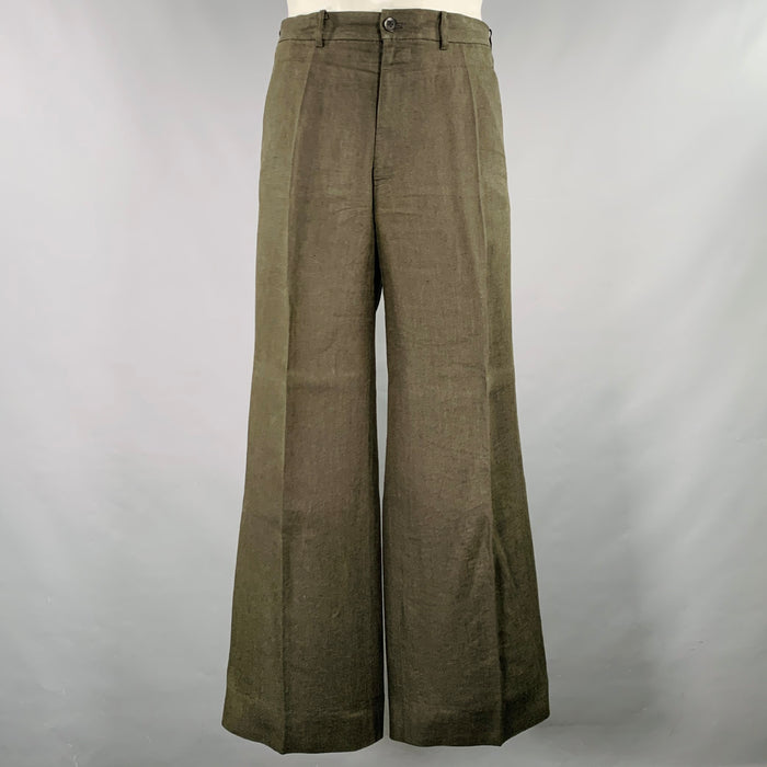 YOHJI YAMAMOTO Size XL Green Wide Leg Dress Pants