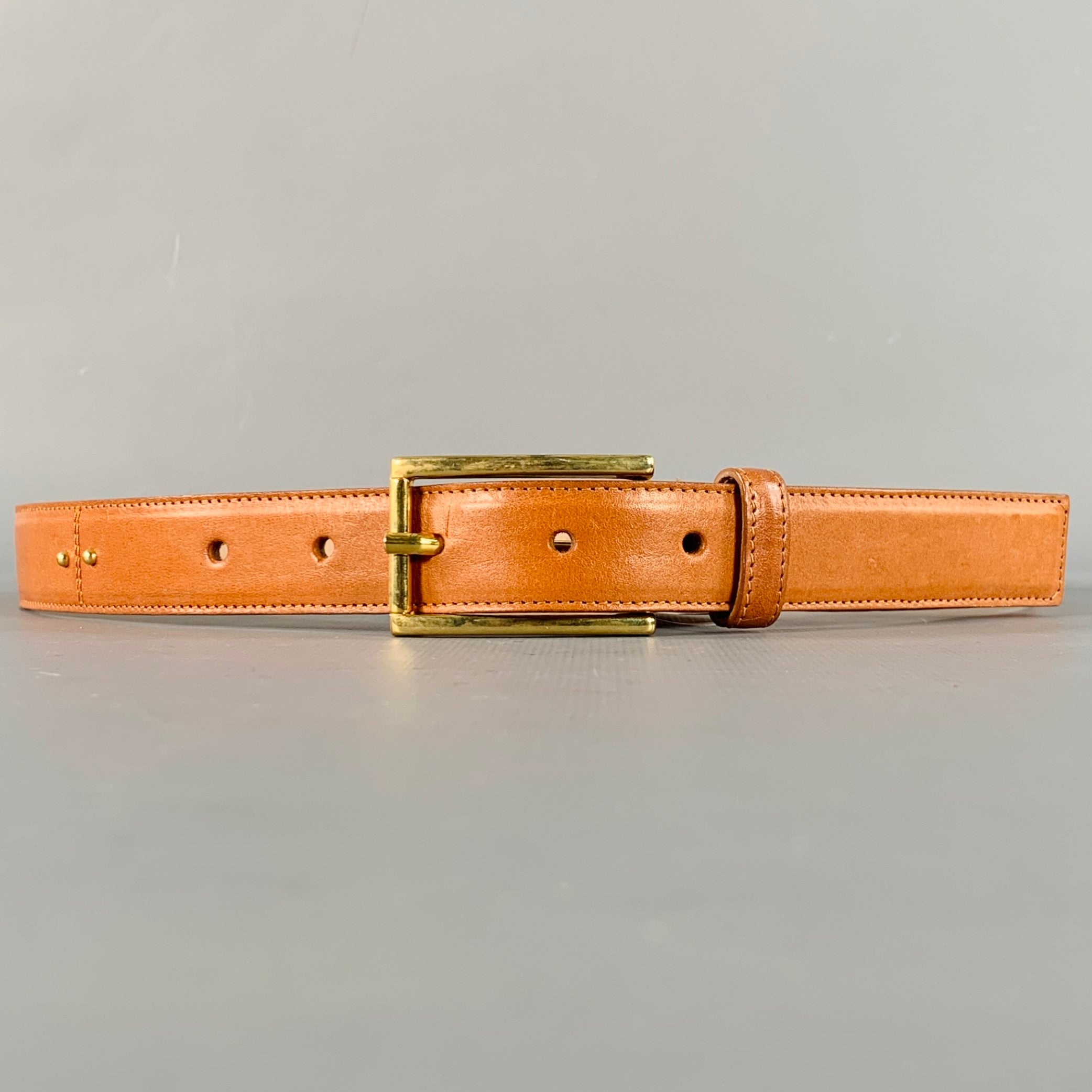 SAKS FIFTH AVENUE Size M Camel Gold Studded Leather Belt 
