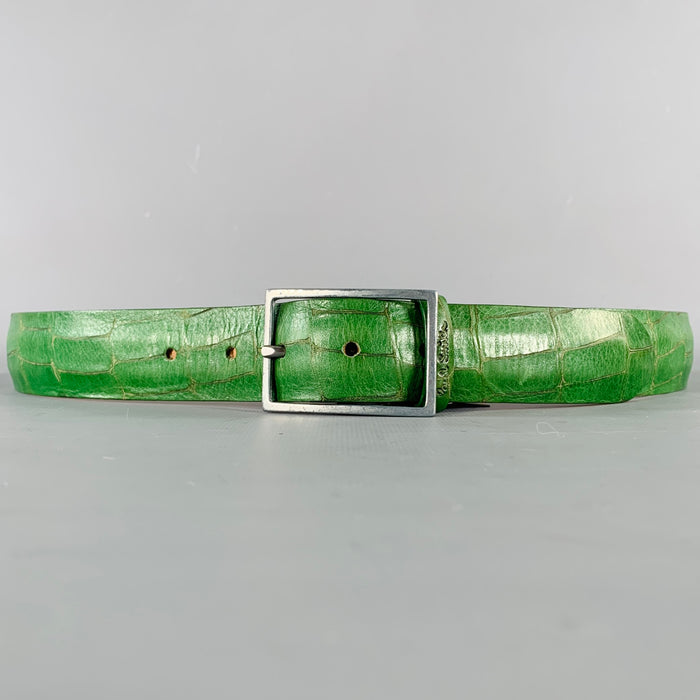 PAUL SMITH Size 34 Green Croc Embossed Leather Belt