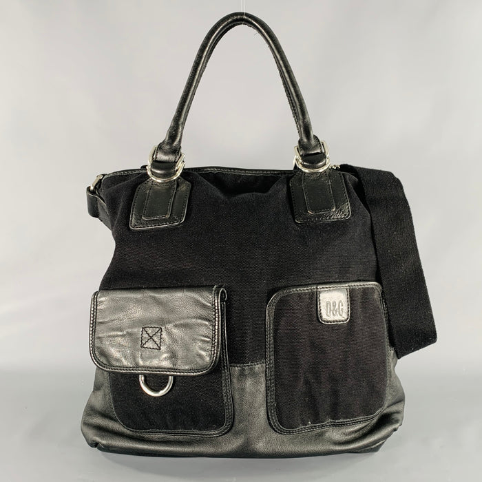 D&G by DOLCE & GABBANA Black Silver Canvas Leather Tote Handbag