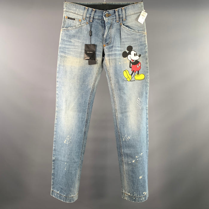 DOLCE & GABBANA Size 30 Blue Multi-Color Graphic Denim Button Fly Jeans
