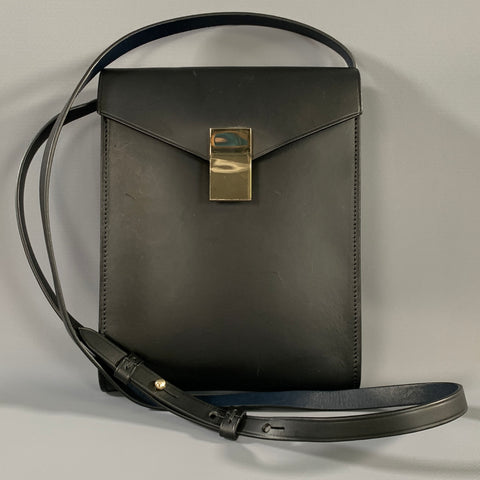 NO BRAND Black Navy Faux Leather Faux Leather Cross Body Bag