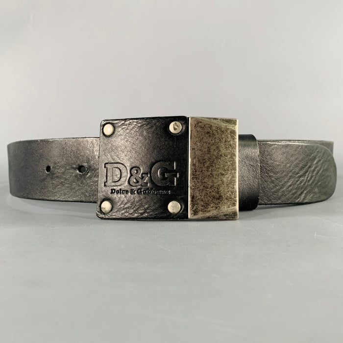 D&G by DOLCE & GABBANA Size 34 Black Gunmetal Leather Belt